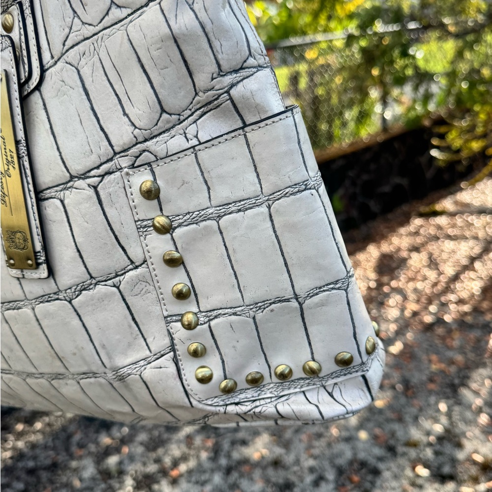Sharif Studio Cream Croc Embossed Studded Tote Bag - Picture 10 of 15